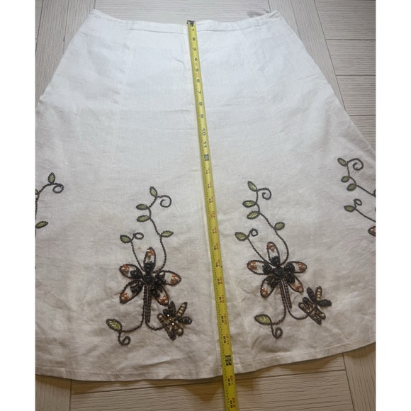 Carole Little Vintage Embroidered Beaded Floral Linen A-Line Flared Skirt Sz 4 - Picture 8 of 12
